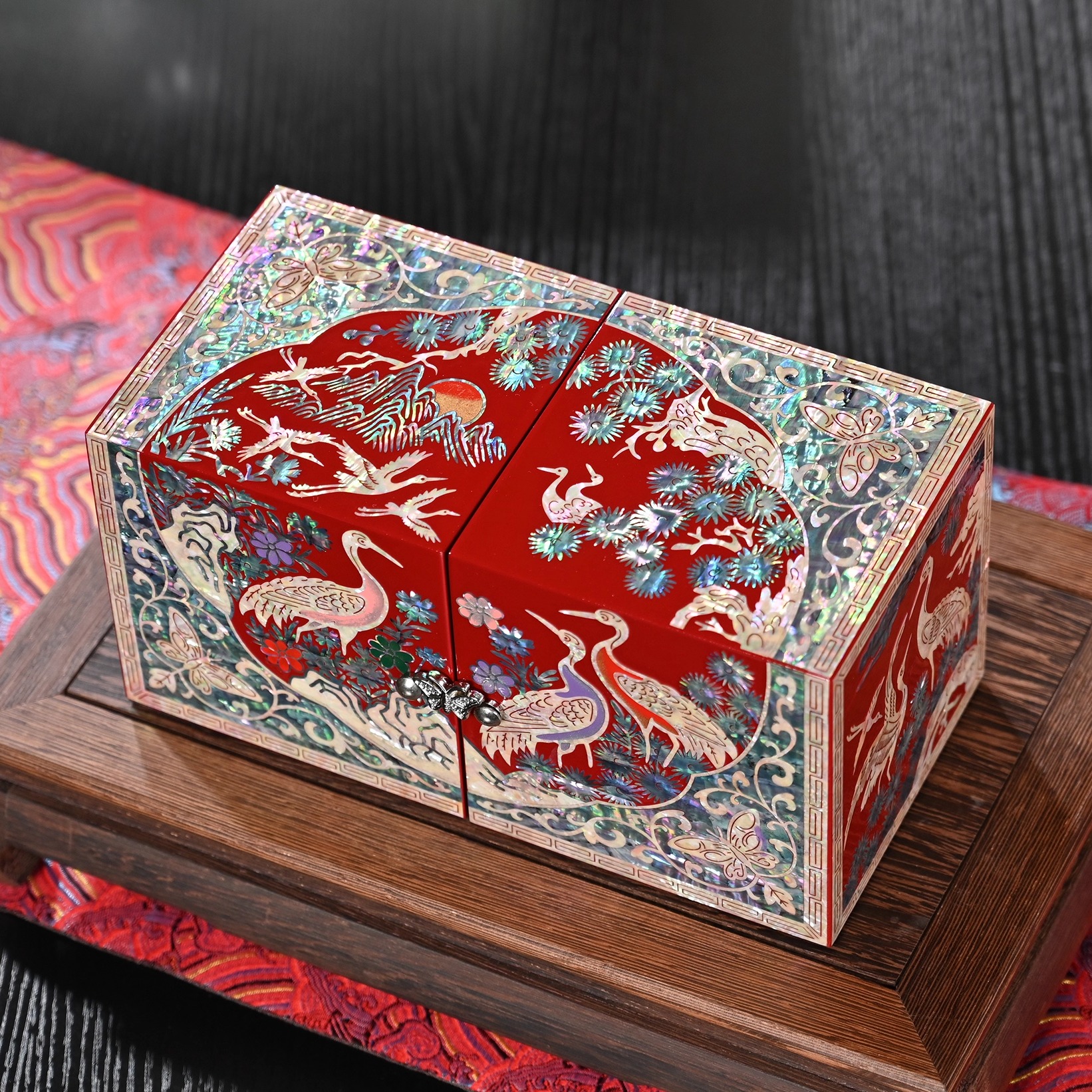 螺钿漆器首饰盒高档精致收纳盒木质结婚新婚礼物平遥妆奁盒嫁妆盒