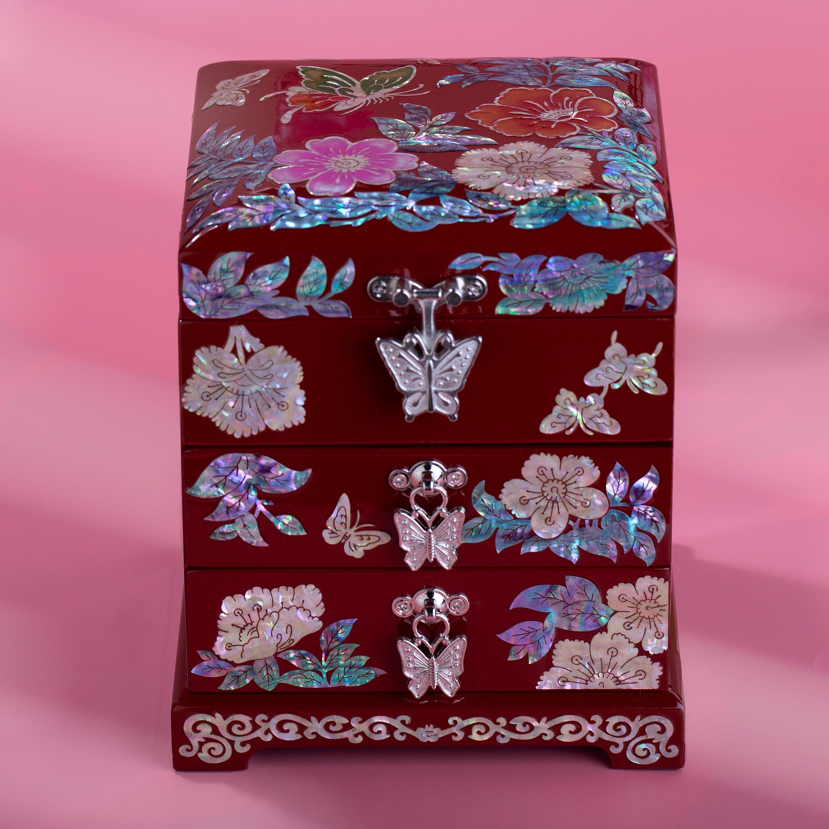 螺钿漆器首饰盒收纳盒新婚礼物三金五金戒指黄金珠宝项链手镯盒子