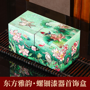 非遗螺钿首饰盒贝母漆器双开门收纳盒高档精致中式结婚礼物妆奁盒