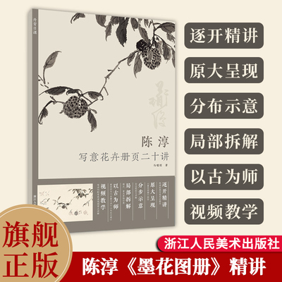 陈淳写意花卉册页二十讲 陈淳《墨花图册》20幅逐开精讲高清原大印刷分布示意局部拆解花鸟国画技法教程视频教学范本解析 丹青日课