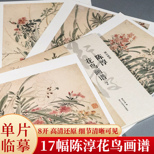 湖山画谱 陈淳花鸟画谱2 单片散装/册页立轴/散页盒装高清还原/可临摹鉴赏装饰收藏 陈淳花卉册页精品画集精选国画临摹卡正版书籍