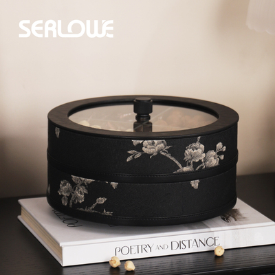 织锦缎白梅刺绣中古风干果盘