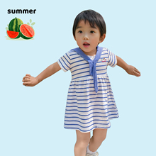 女童连衣裙夏海军风短袖裙子儿童连衣裙2025新款今年流行爆款