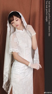 【佳期如梦】民国风轻熟花嫁蒲公英刺绣蕾丝露背性感旗袍连衣裙