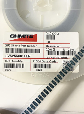 LVK25R001FER CT Q8335496B Ohmite 传感电阻器 0.001R 2512 2W1%