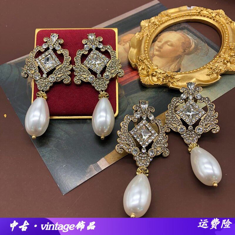 中古宫廷耳饰多层琉璃珍珠项链镶