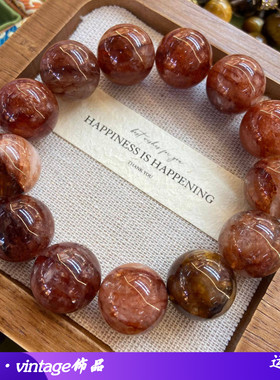 天然17M红胶花手链正红芬达牛血红色幽灵异象水晶鸠羽手串