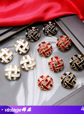 中古耳夹港风耳夹银针耳钉白色红色黑色滴釉复古耳钉耳夹