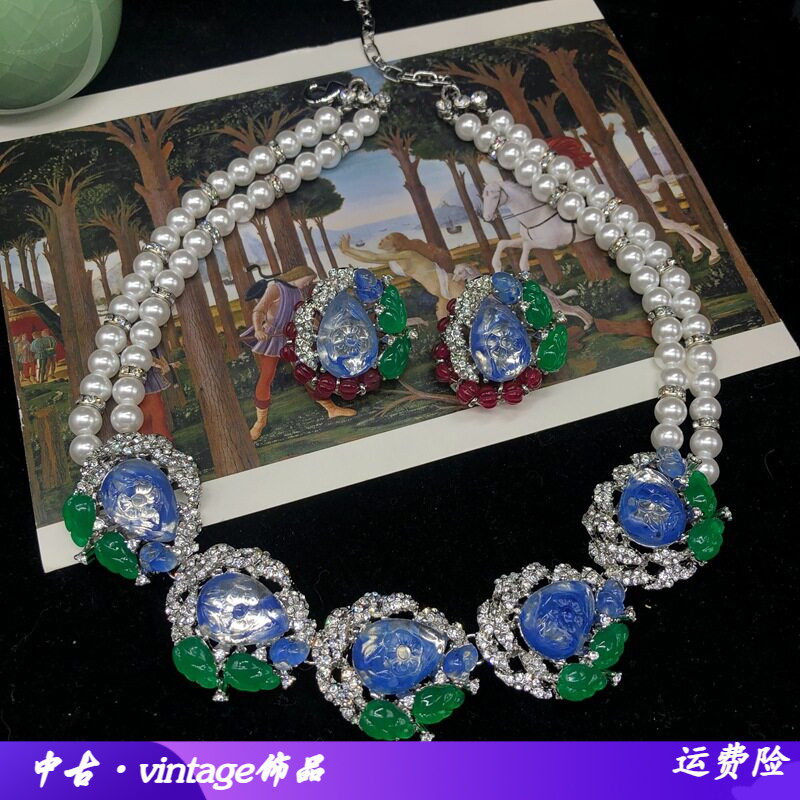 中古法式复古彩色水滴撞色耳钉多