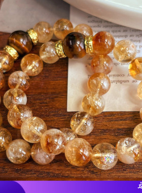 新款 中式古风国风天然黄水晶手链手串虎眼石手链全新