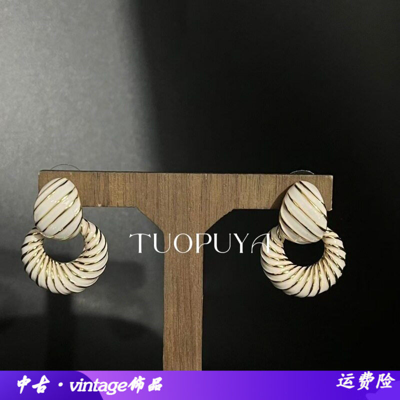 法式复古条纹耳钉欧美轻奢气质名