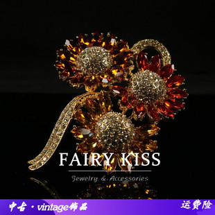 中古高档胸针密镶满钻彩色锆石合金太阳花精致花朵胸饰高级感配饰