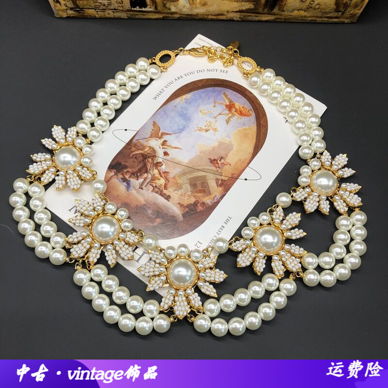 vintage饰品重工手工编织花朵珠
