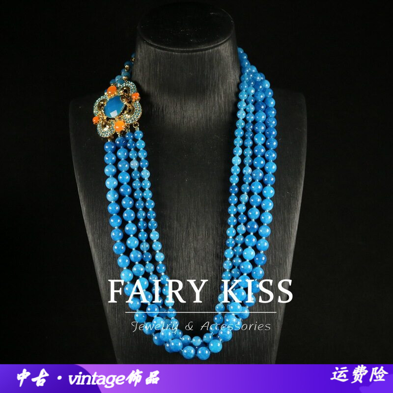 中古项链手链套装蓝色石头珠子多