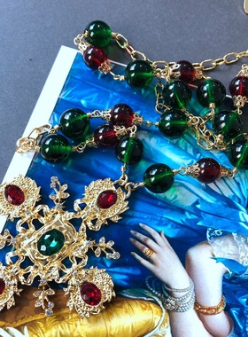 电镀真金古vintage红绿色琉璃圆