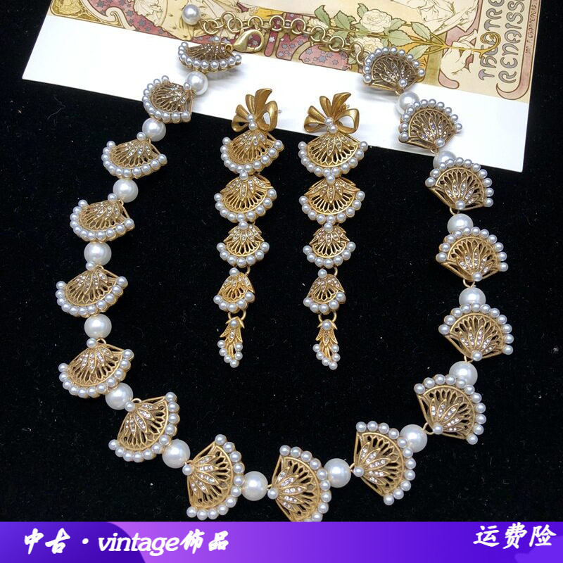 西洋饰品高级感做旧金镶钻珍珠镂