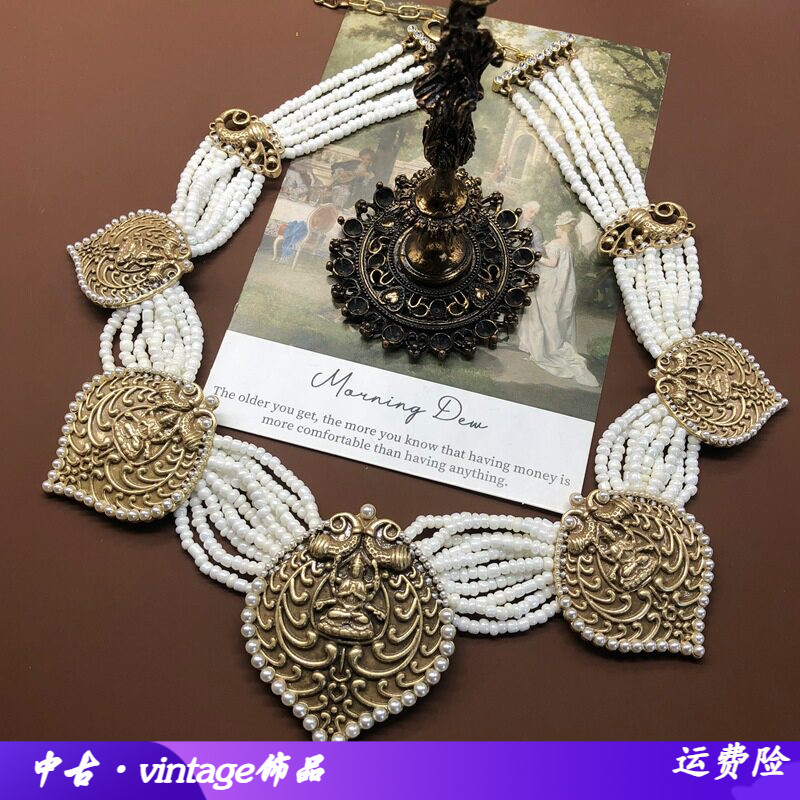 复古宫廷风白色珠镶嵌设计感项链