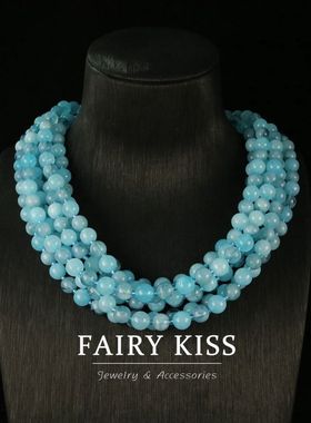 蓝色清新多层琉璃高级感时尚通勤百搭精致手工串珠饰品