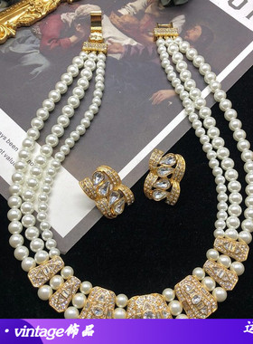 青岛饰品赫本风珍珠项链宝石耳钉