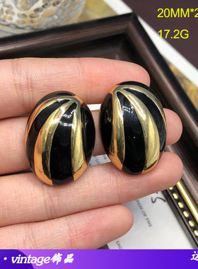 新款 经典复古耳饰百搭镀真金黑色滴釉高档银针耳钉耳夹女全新FM