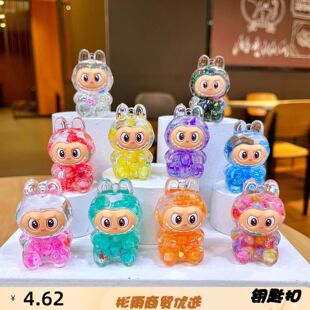 新款 抖音小号呲牙兔娃娃机入油夜光摆件钥匙扣挂件流沙饰品亚克