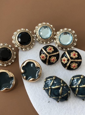 新款法式流行银针耳钉黑色蓝色宝石钻珐琅釉小花耳饰厂家直销