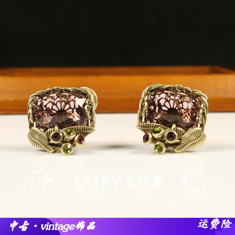 中古复古耳环镶嵌手工玻璃设计感