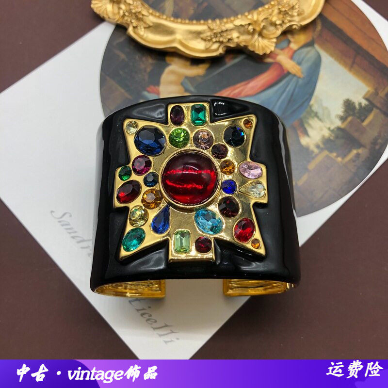 西洋中古重工黑色珐琅釉红宝石弹