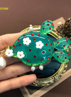 欧美西洋复古水蓝色小鱼胸针养殖珍珠花朵宝石钻可爱金鱼胸针别针