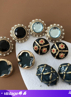 新款法式流行银针耳钉黑色蓝色宝石钻珐琅釉小花耳饰厂家直销