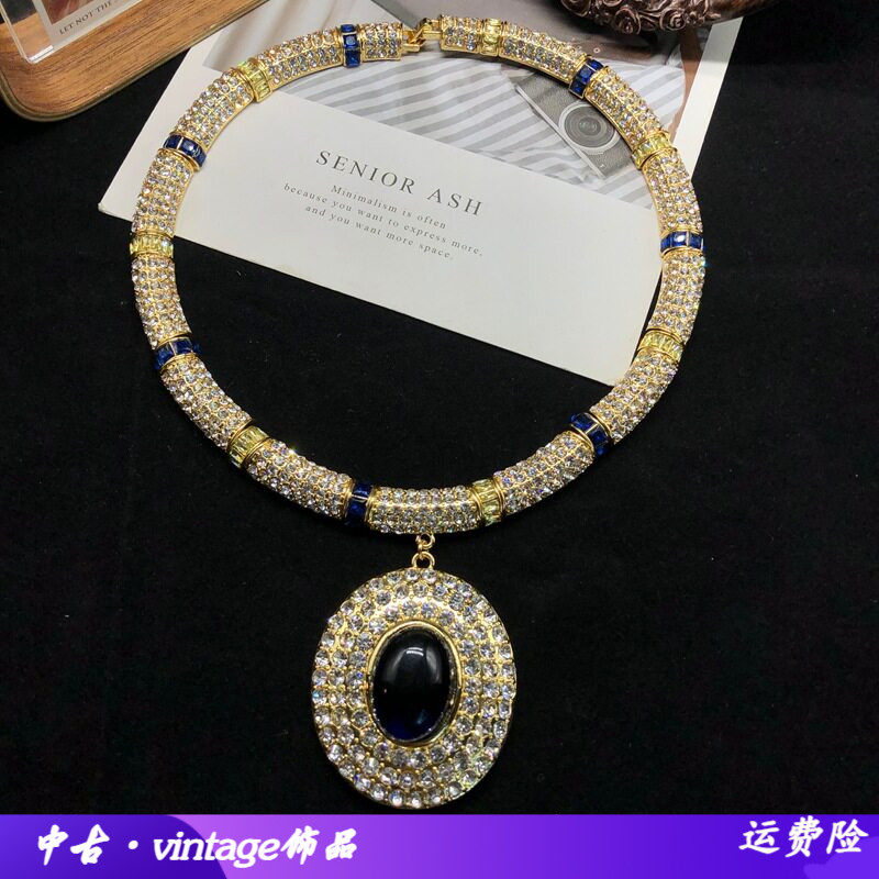 欧玛跨境设计感项链素金镶钻百搭