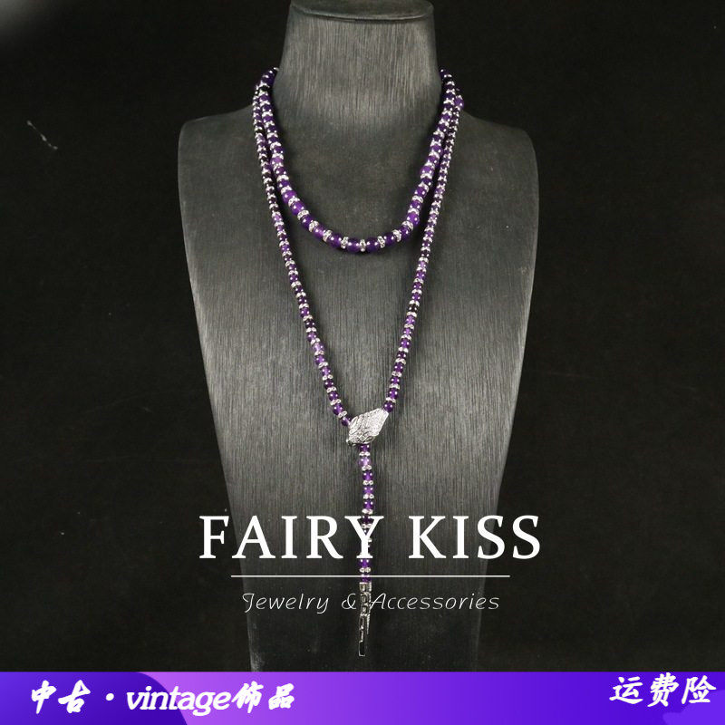 vintage灵蛇紫水晶手工串珠镶钻项链铜蜡镶精致优雅轻