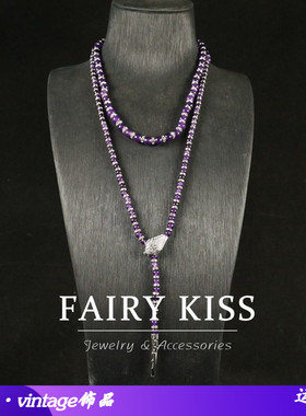 vintage灵蛇紫水晶手工串珠镶钻