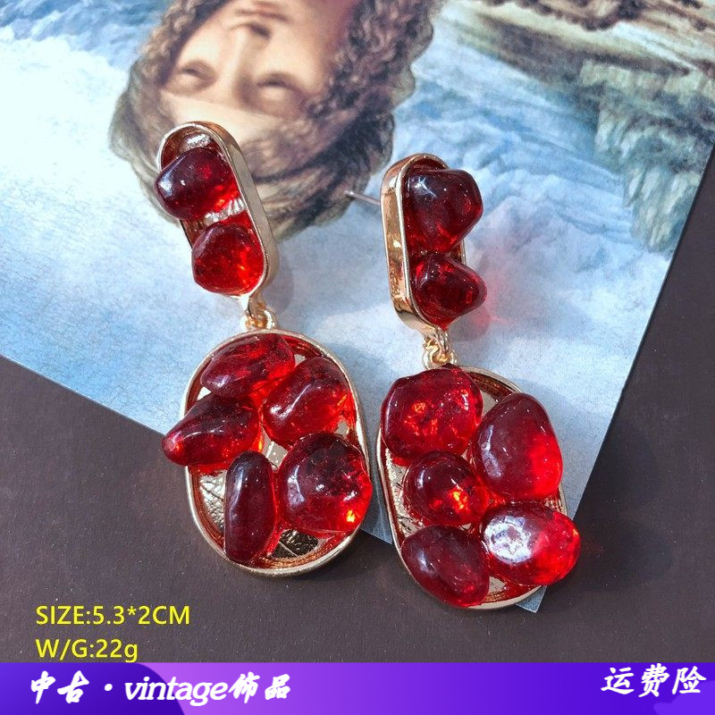 复古彩色琉璃扫肩银针耳环宫廷精