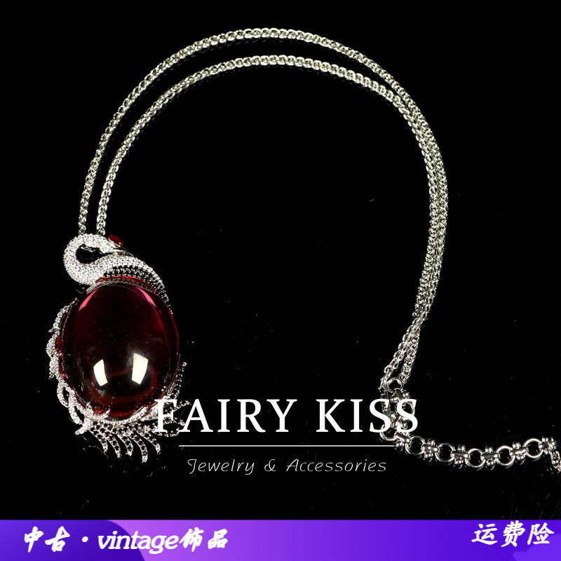 高级感奢华项链吊坠红色镶钻两用
