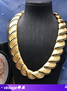 青岛vintage饰品颈链黑色宝石钻高级感折叠效果项链百搭配饰