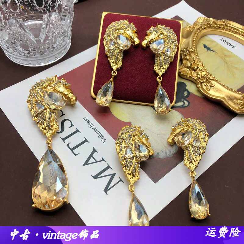 欧美重工时尚胸花耳饰镶满钻马头