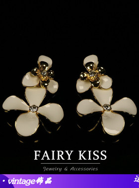 青岛vintage中古饰品时尚气质白色手工珐琅精致百搭高级感套装