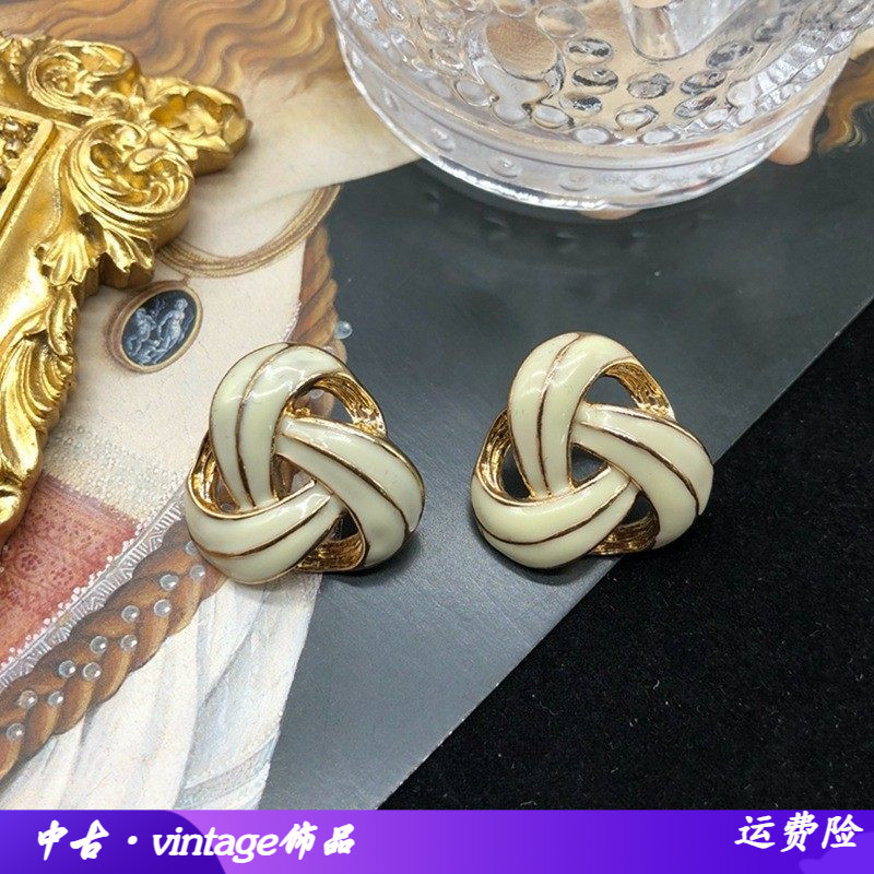 复古港风时尚耳饰白色绿色珐琅釉