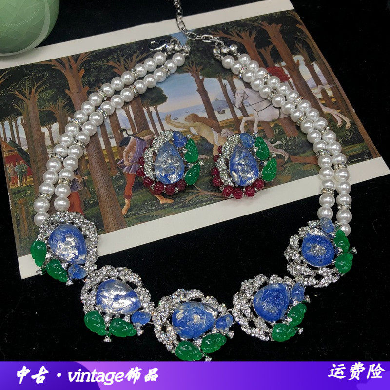 新款中古法式复古彩色水滴撞色