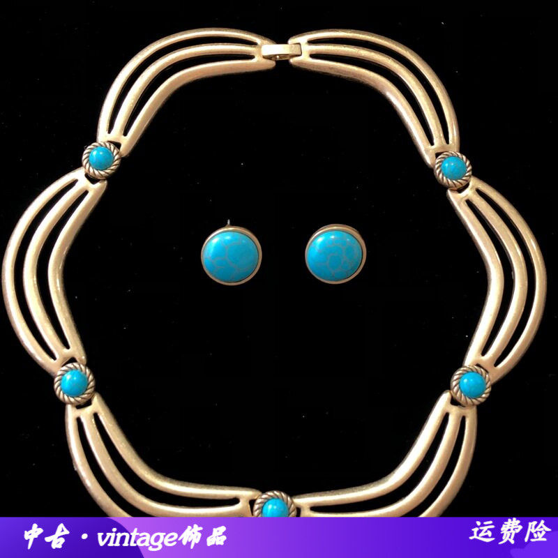 欧美复古vintage绿松石项链耳钉