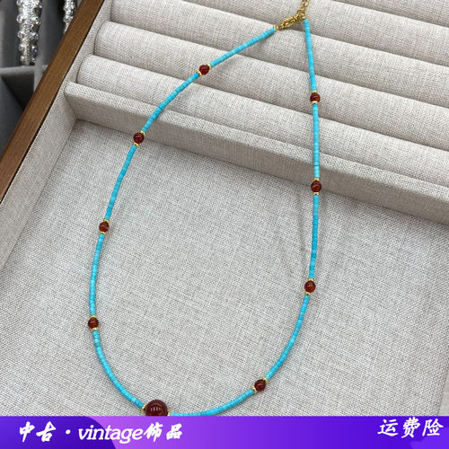 优化绿松石红玛瑙串珠项链女锁骨