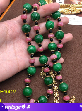 欧玛拉圆珠链中古西洋风绿色项链