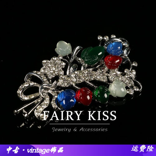 中古重工镶钻花朵彩色花朵镂空合