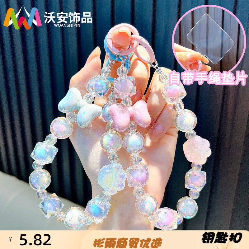 沃安亚克力猫爪蝴蝶结手机钥匙扣