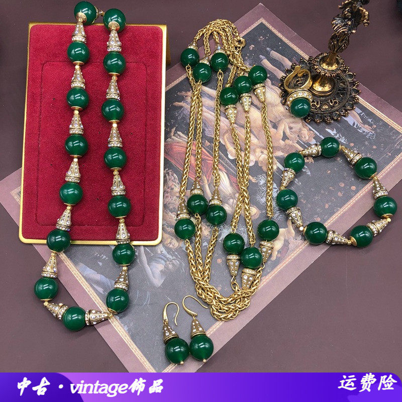 中古时尚复古vintage饰品绿玛瑙