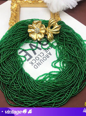 vintage项链多层绿色小米珠毛衣