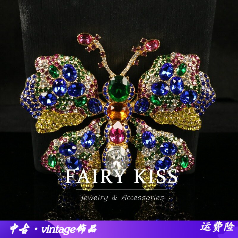 中古vintage胸针重工满钻彩色仿