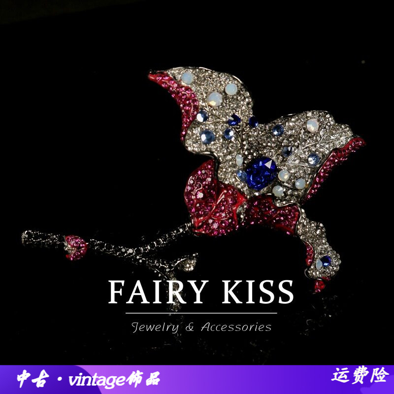 中古重工胸针密镶满钻仿真花朵时