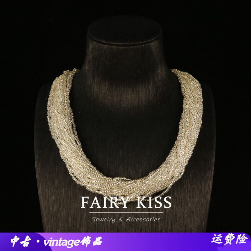 青岛中古vintage小米珠多层项链磁吸扣头气质优雅百搭饰品合金